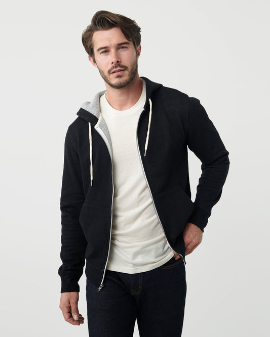 Black Zip Fleece Hoodie