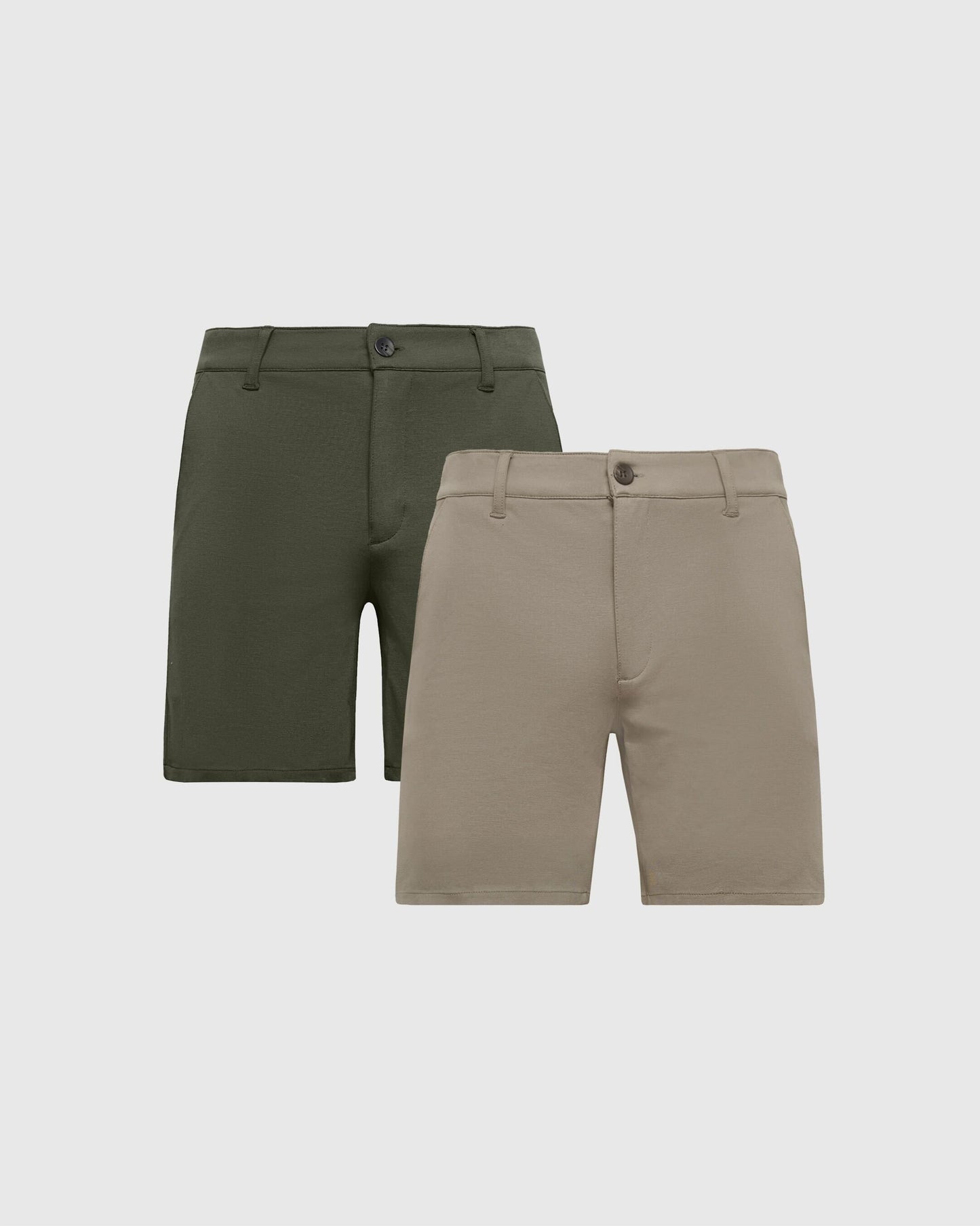7" Military Green & Khaki Comfort Knit Chino Shorts 2-Pack