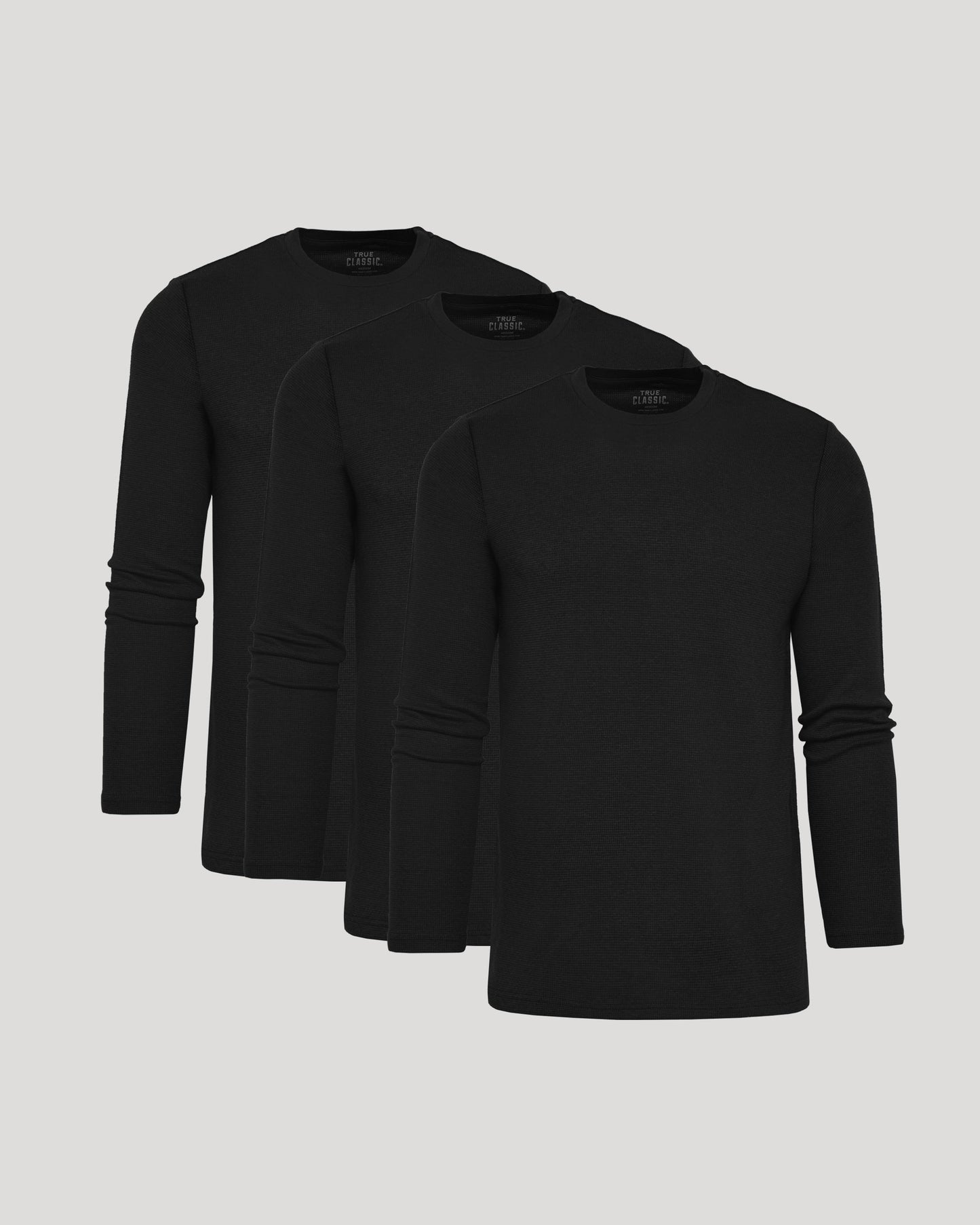 Black Waffle Long Sleeve Crew Neck 3-Pack