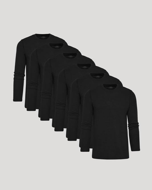 All Black Waffle Long Sleeve Crew Neck 6-Pack