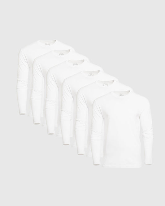 White Classic Long Sleeve Crew Neck 6-Pack