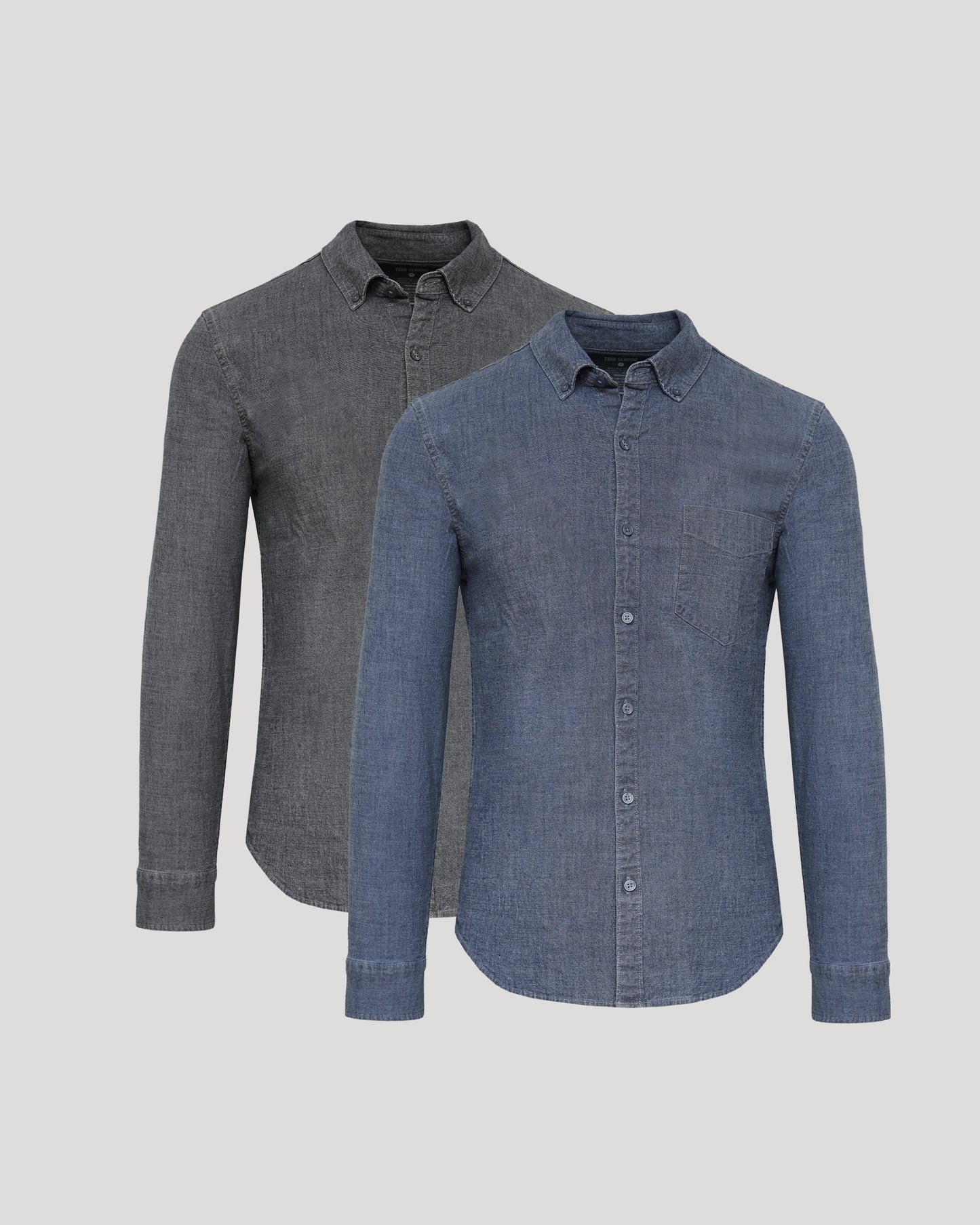 Black & Medium Indigo Wash Long Sleeve Chambray Shirt 2-Pack