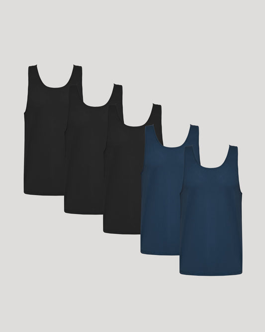 Black & Navy Sleeveless Active Mesh Tank 5-Pack