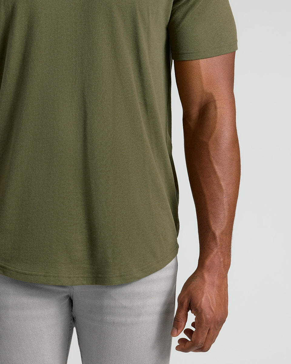 Military Green Short Sleeve Tall Curved Hem Crew