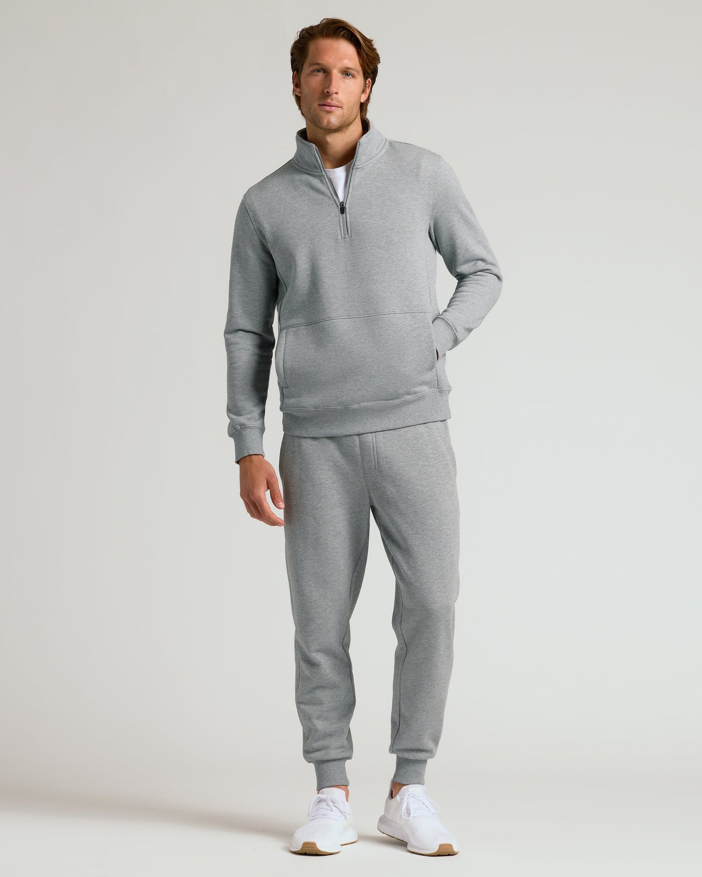 Medium Heather Gray Half Zip Fleece Sweatshirt & Jogger Outfit 2-Pack