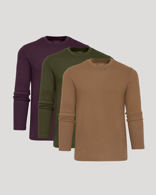 Dark Tones Waffle Long Sleeve Crew Neck 3-Pack